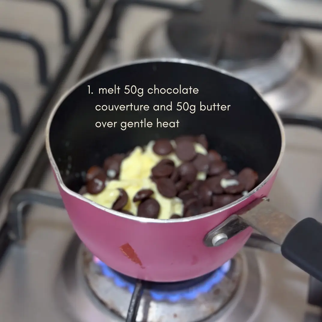 Melted chocolate and butter for chocolate lava cake batter