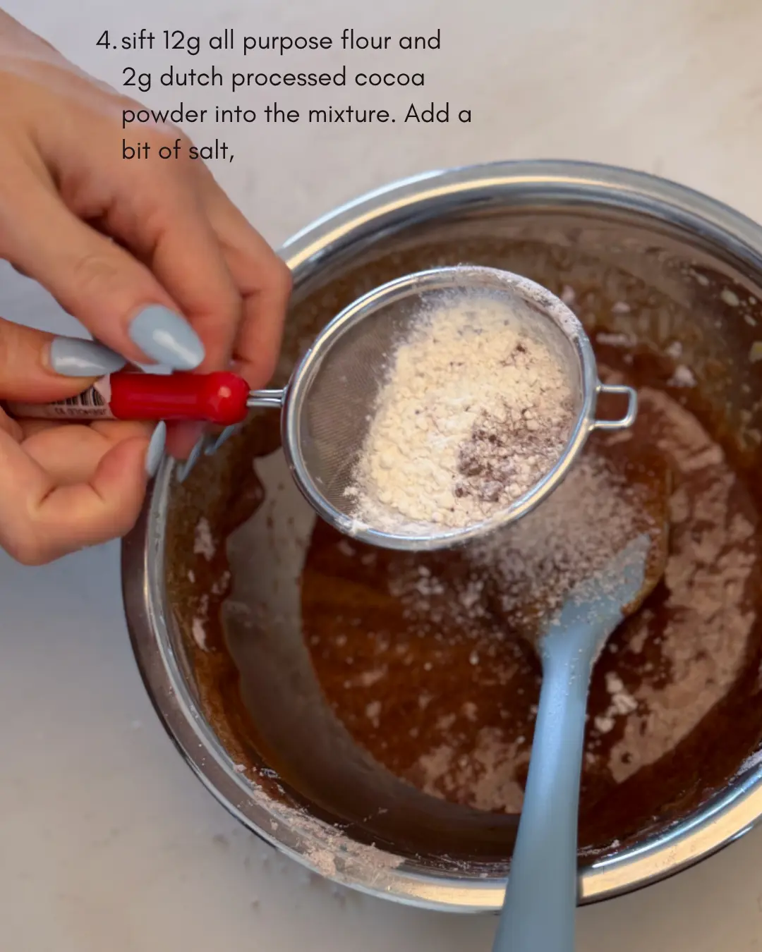 Chocolate lava cake batter after adding flour and cocoa powder