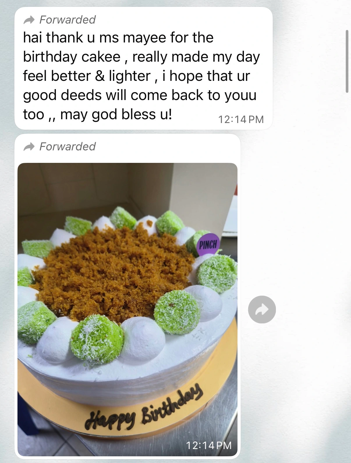 Birthday cake sponsored for a young person through Bob the Baker Boy and Children's Aid Society Singapore