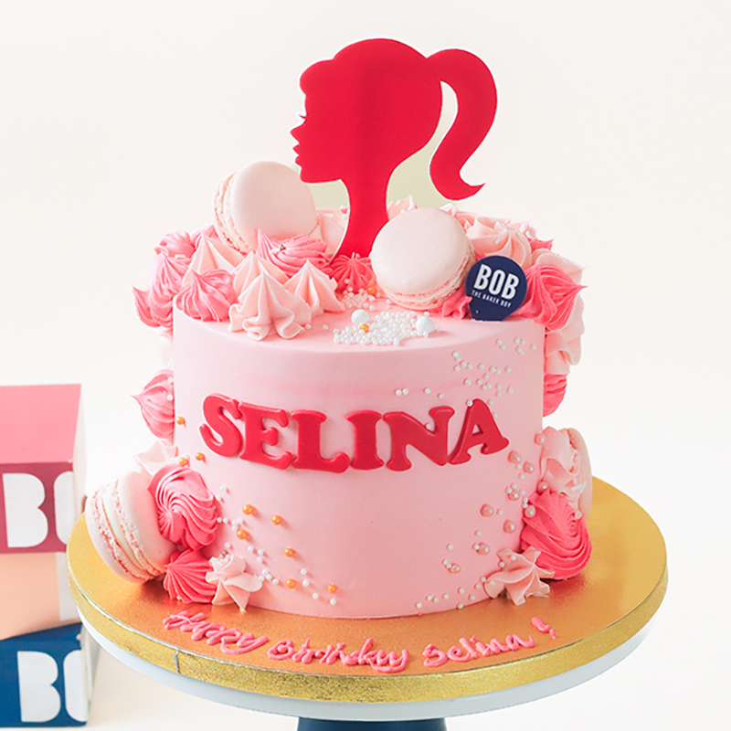 Barbie Pink Cake with Macarons