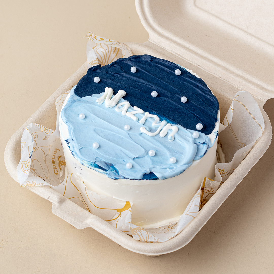 Two-tone Blue with Pearls Korean Style Bento Cake