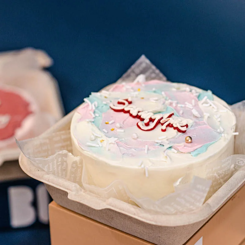 Pastel Pink and Turquoise Abstract Bento Cake