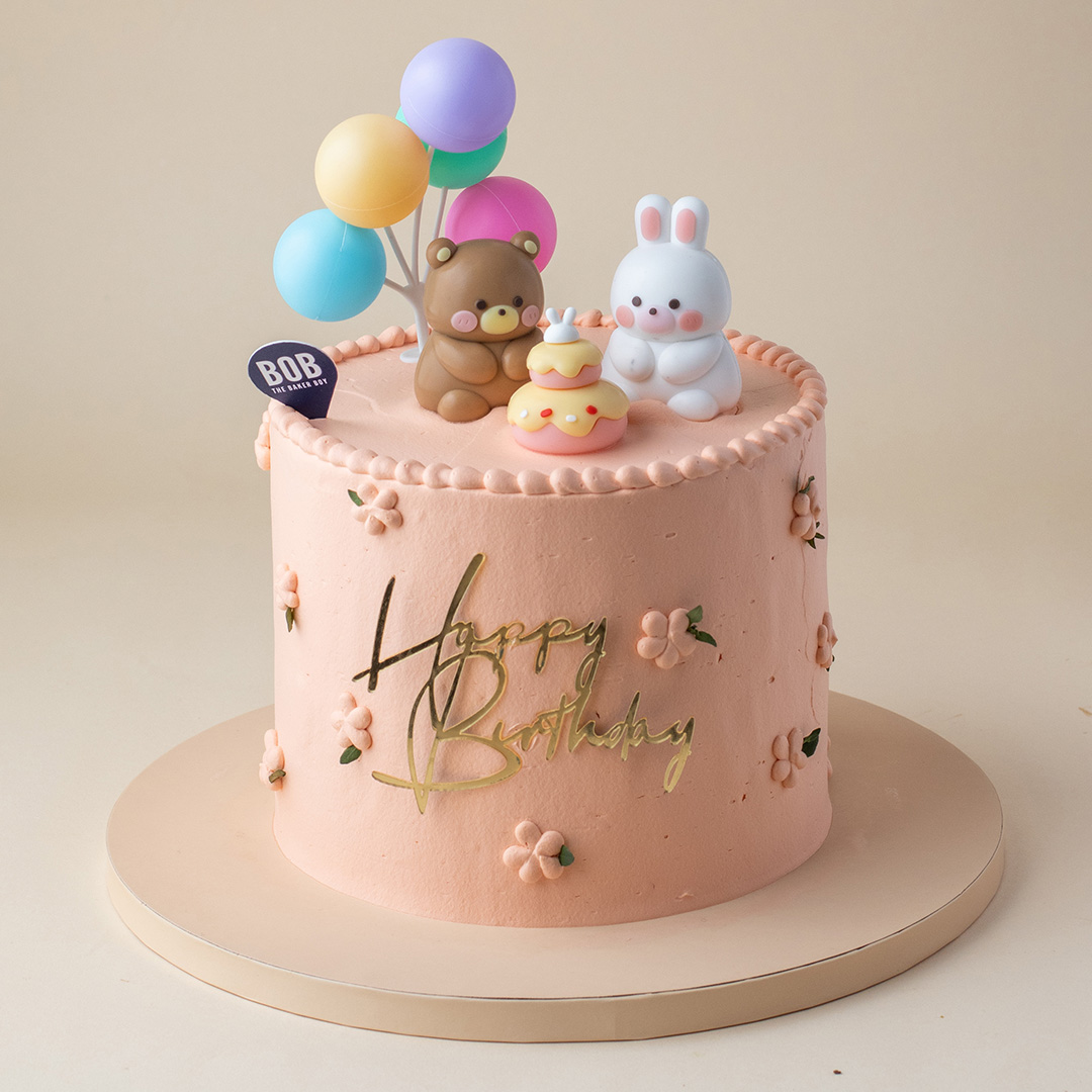 Pink Cute Animals Birthday cake