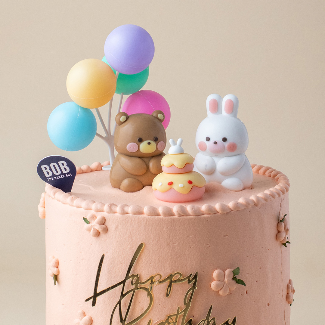 Pink Cute Animals Birthday cake