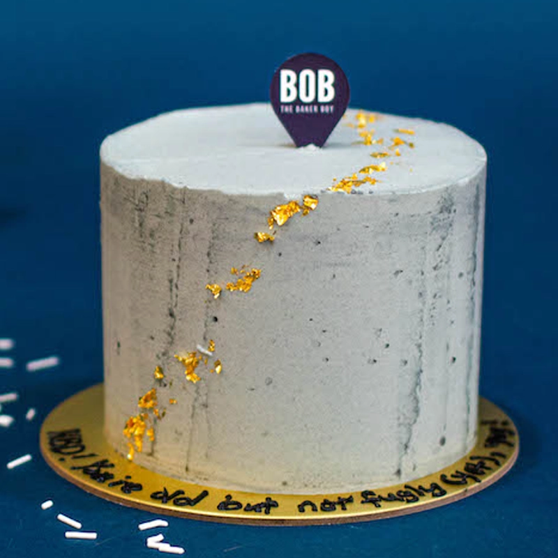 Classic Concrete Mini Cake with Gold Leaves