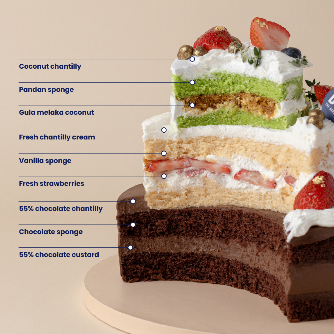 Three-tier Ultimate Trio: Chocolate, Strawberry, and Ondeh