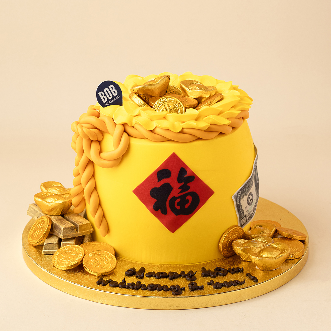 Lucky Money Bag Cake with Cash and Gold
