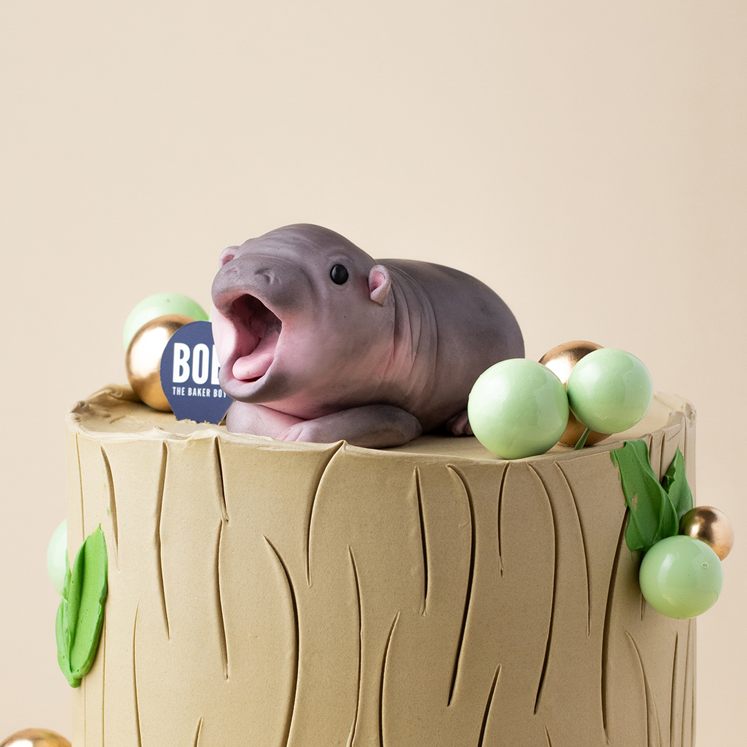 Baby Moodeng Tree Stump Cake