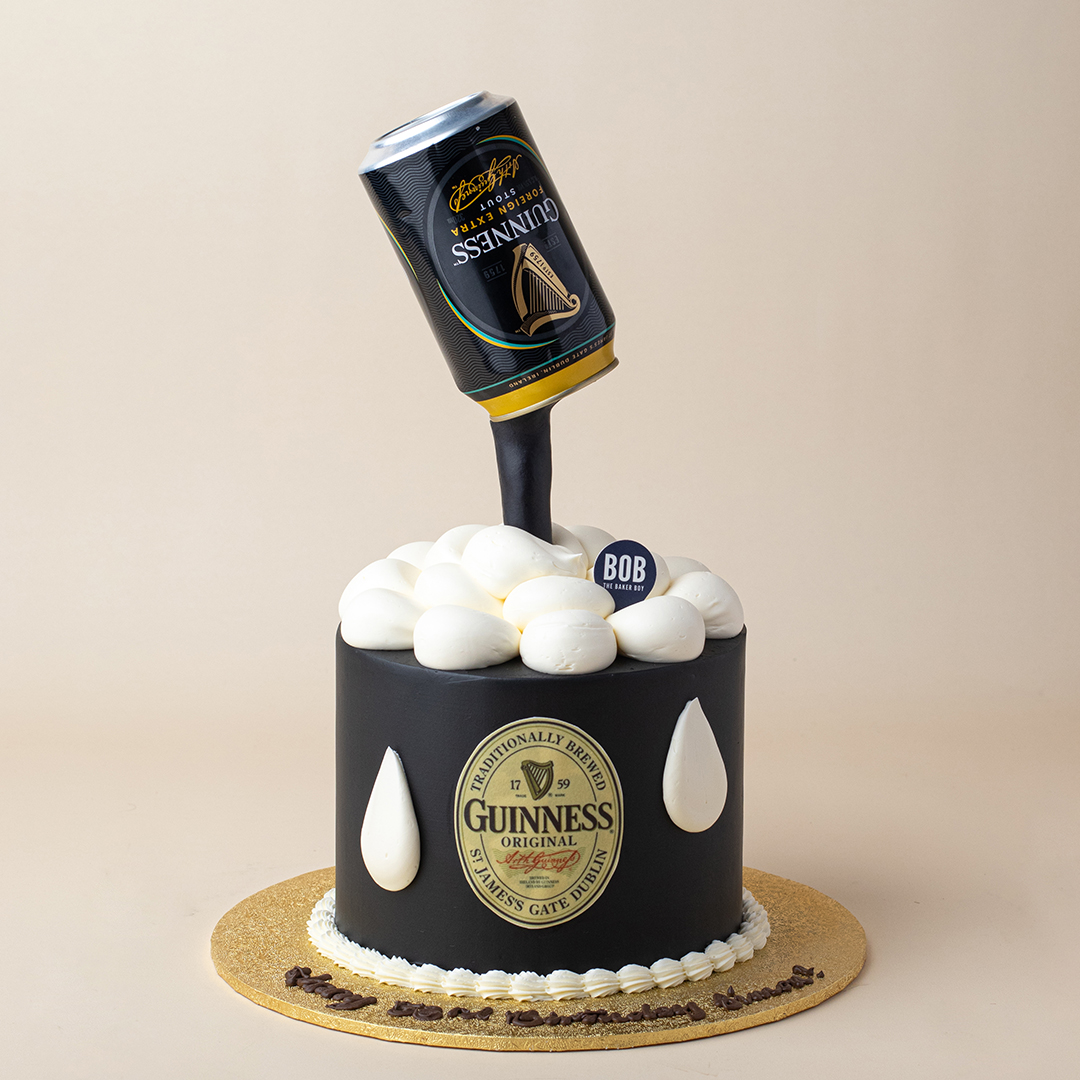 Black Gravity Defying Beer Can Cake
