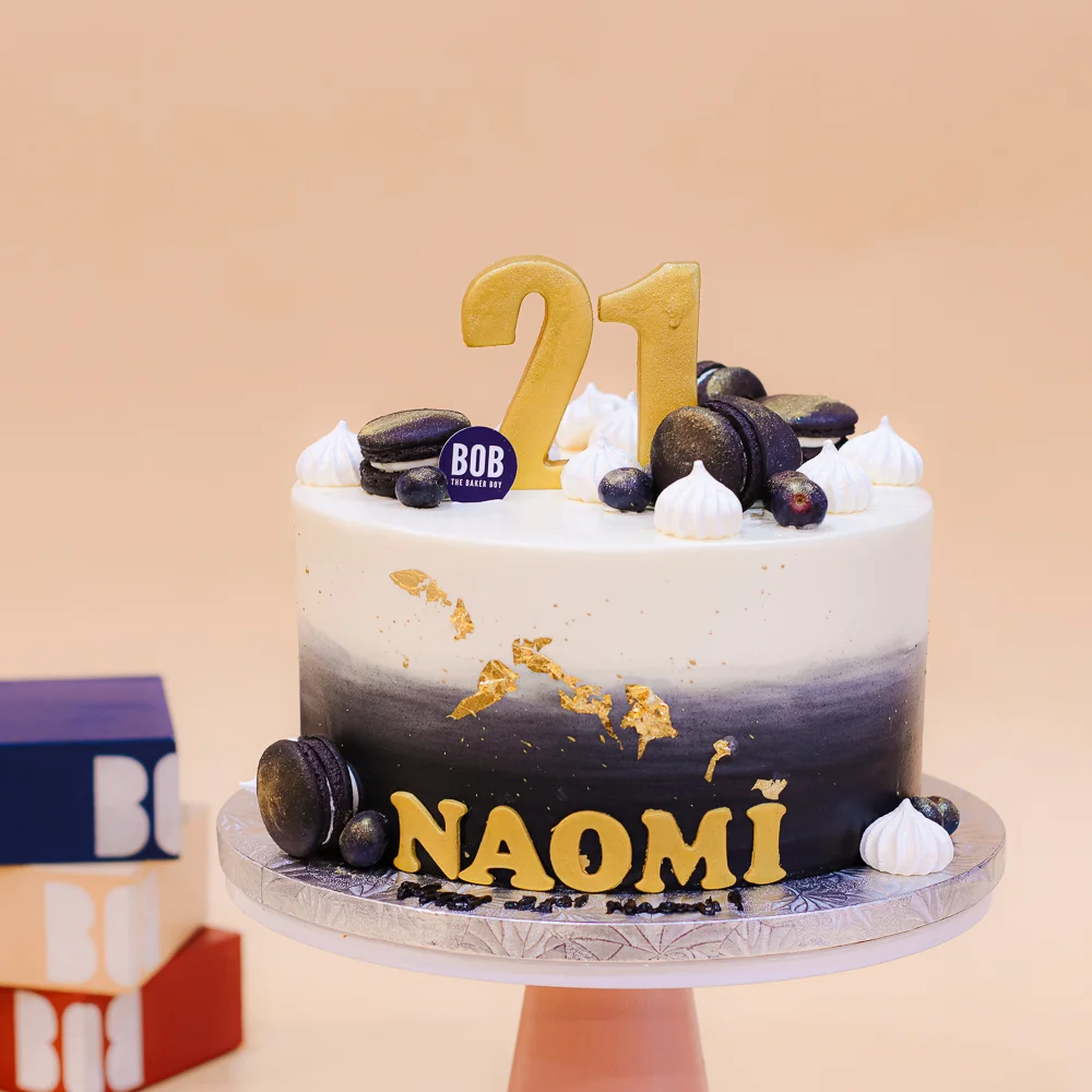 Black Ombre Cake with Macarons and Berries