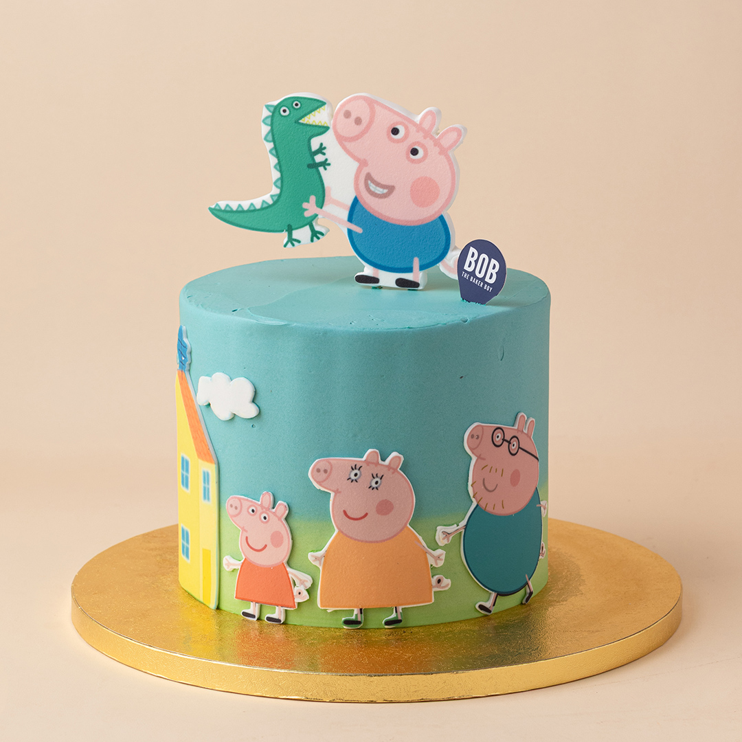 Blue and Green Ombre Peppa Pig Birthday Cake