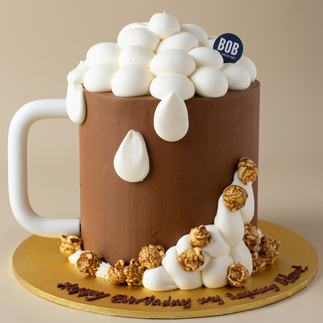 Brown Beer Mug Cake with Popcorn