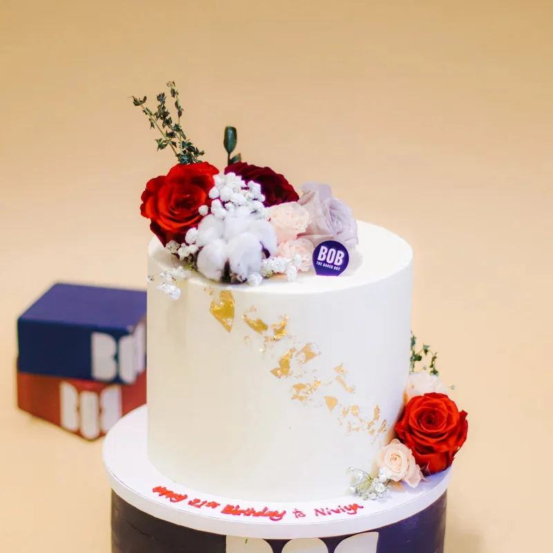 Burgundy Red Classic Floral Cake