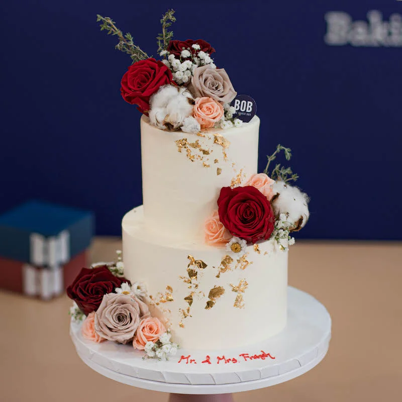 Burgundy Red Classic Floral Cake
