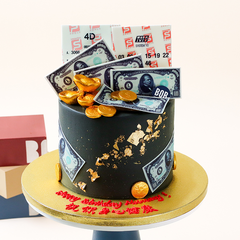 Cash and Ingots Birthday Cake in Classy Black