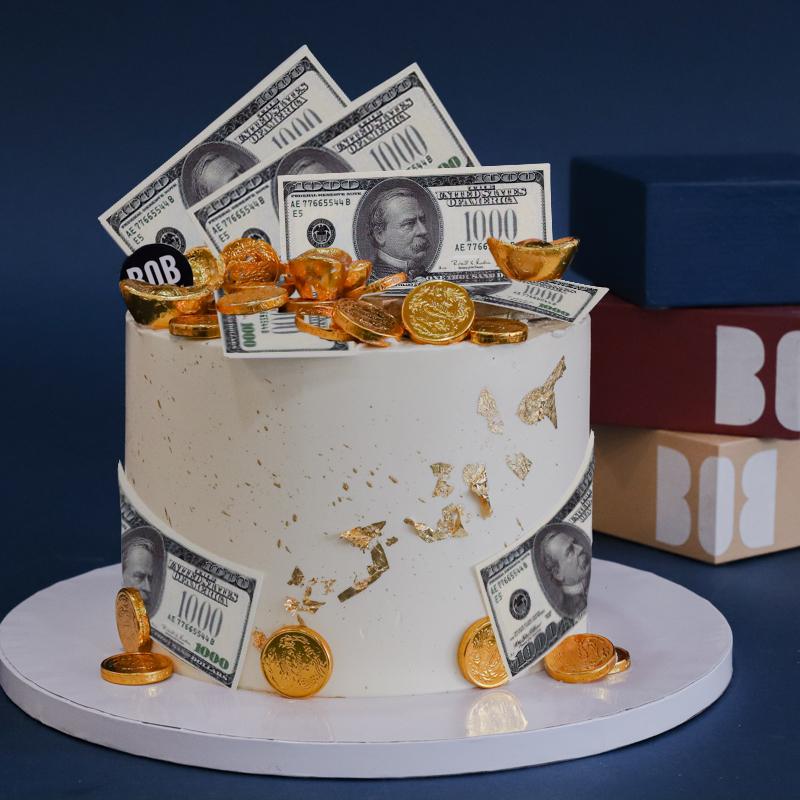 Cash and Ingots Birthday Cake in Classy White