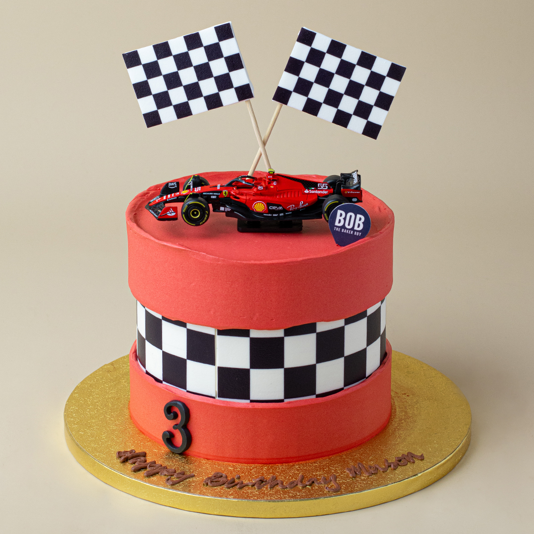Checkerboard Fault Line Race Car Cake
