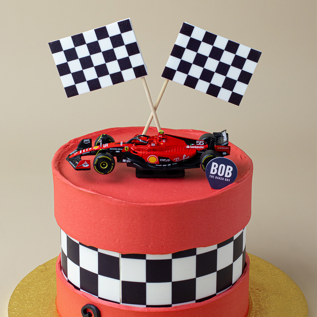 Checkerboard Fault Line Race Car Cake