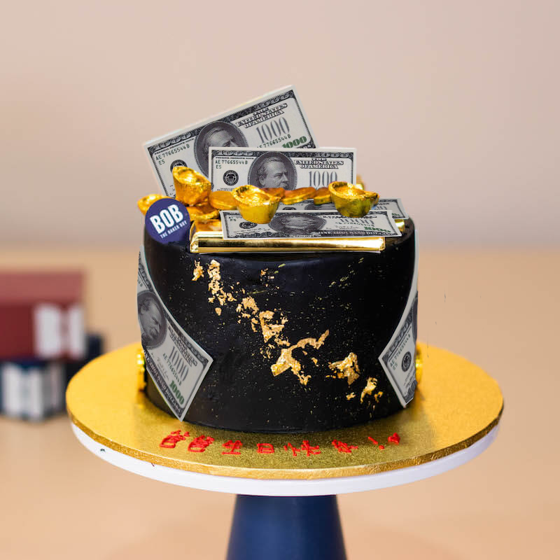 Classy Black and Gold Cash and Ingots Cake
