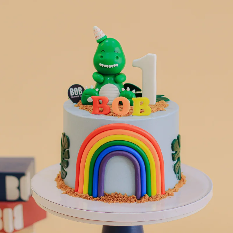 Cute Dinosaur Cake with Rainbow