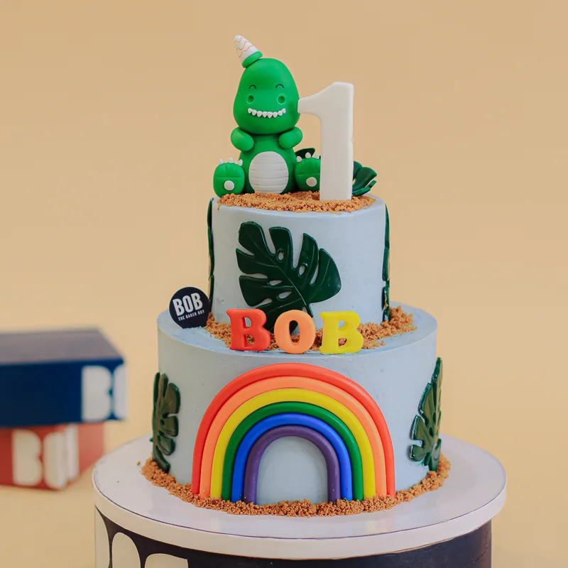 Cute Dinosaur Cake with Rainbow