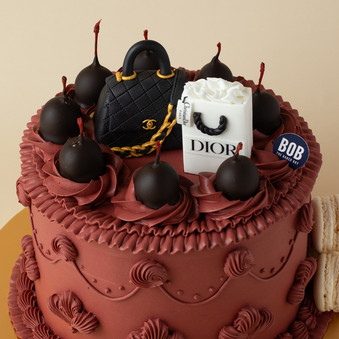Deep Cherry Red Vintage Designer Bags Cake