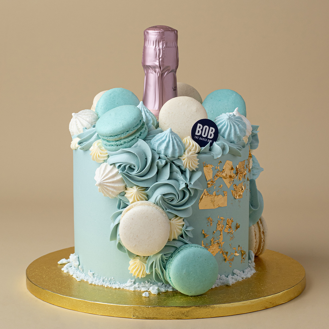 Dusty Blue Champagne Bottle Cake