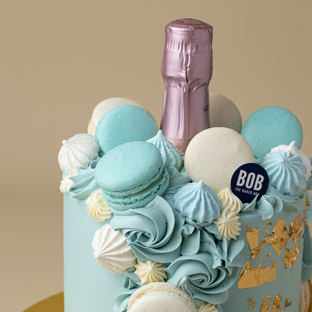 Dusty Blue Champagne Bottle Cake