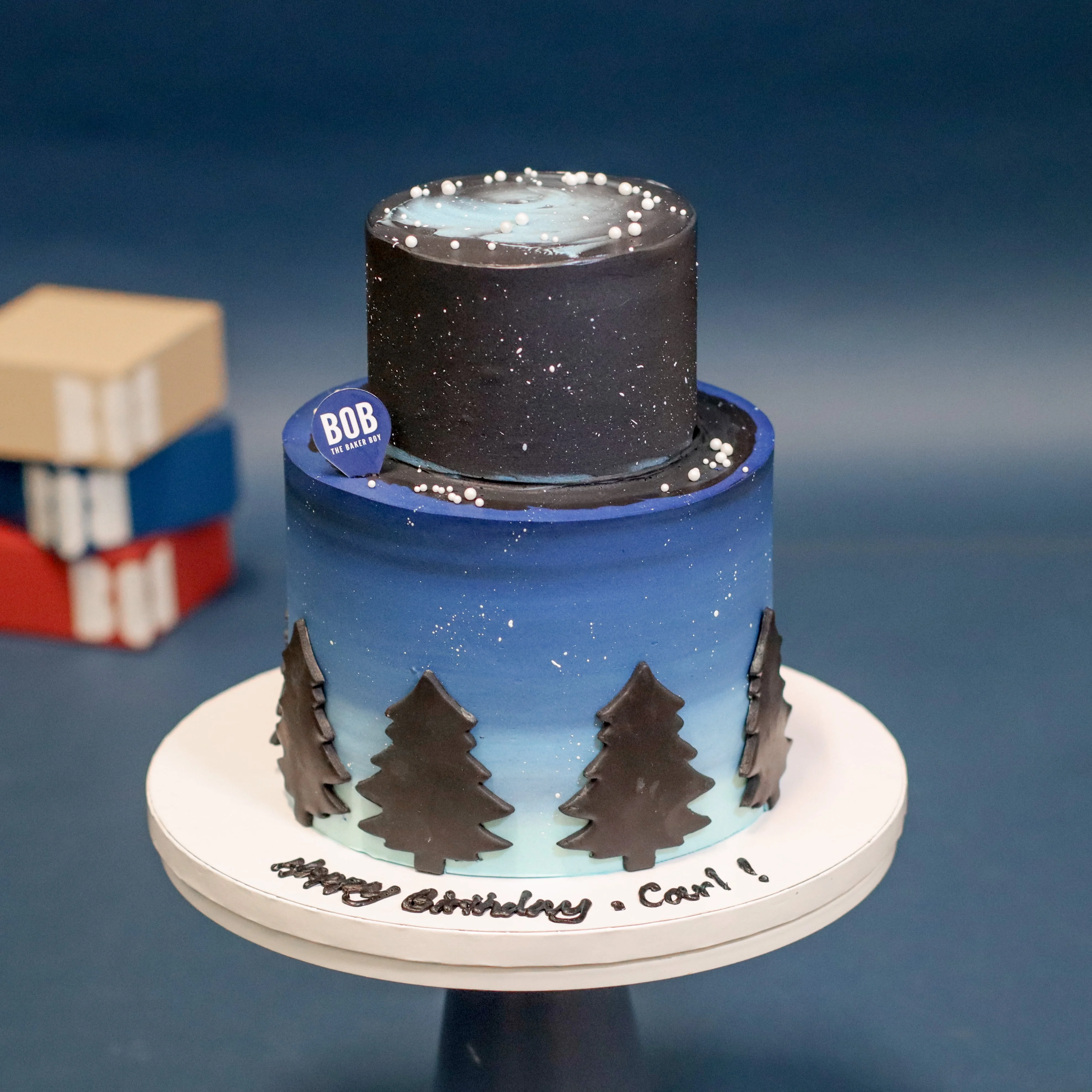 Galaxy with Christmas Tree Silhouettes