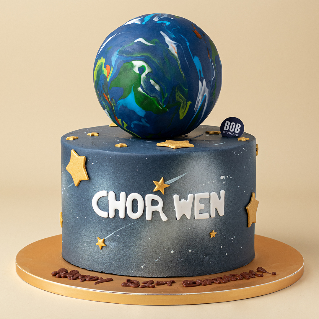 Globe Cake with Planet and Stars