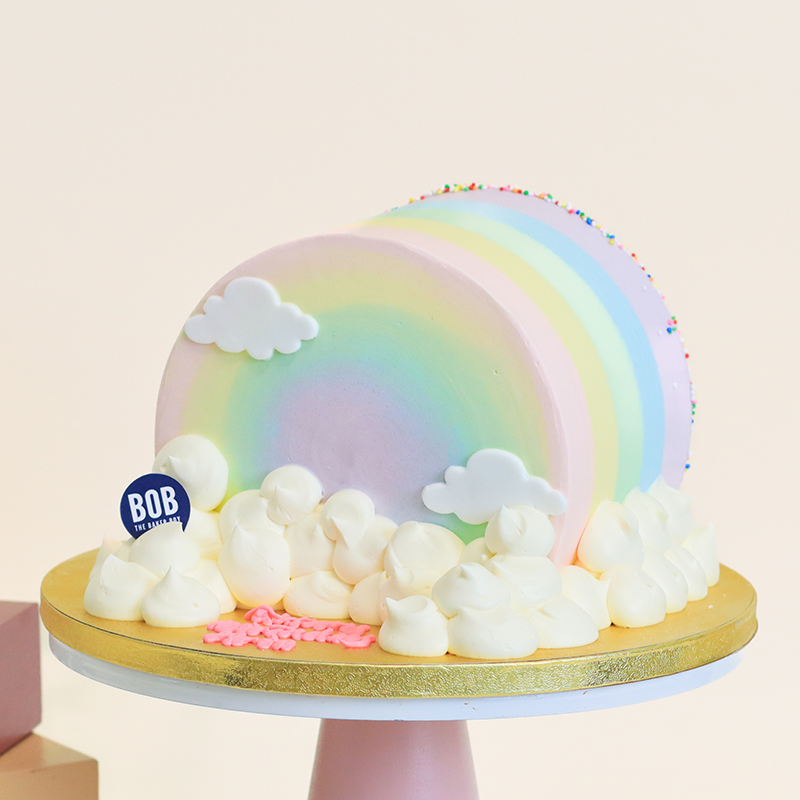 Half Pastel Rainbow Cake with Clouds
