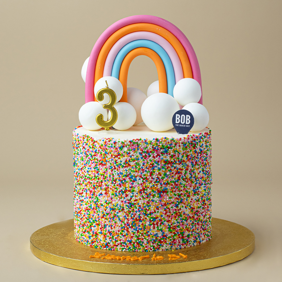 Happy Rainbow Cake with Clouds