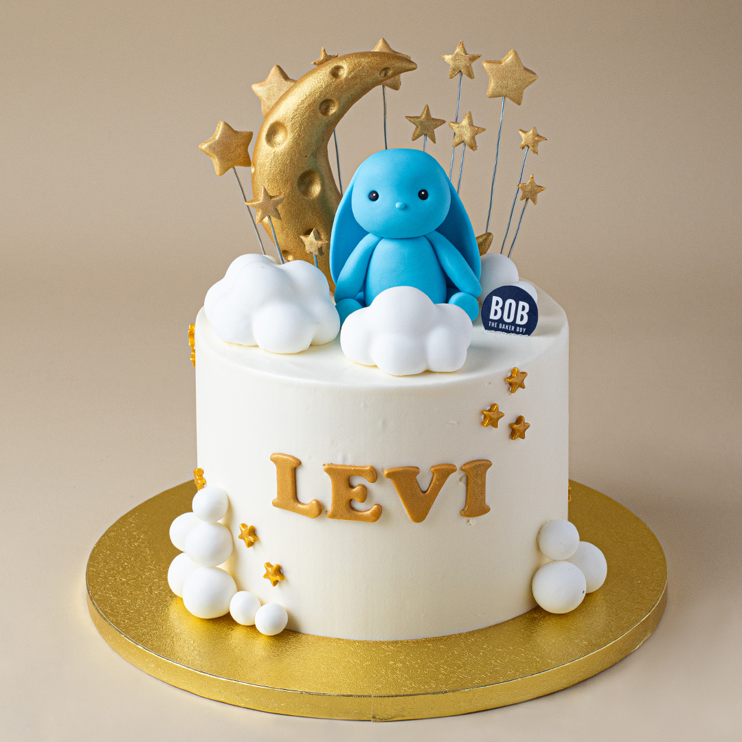 Jellycat on Clouds with Golden Moon and Stars Cake