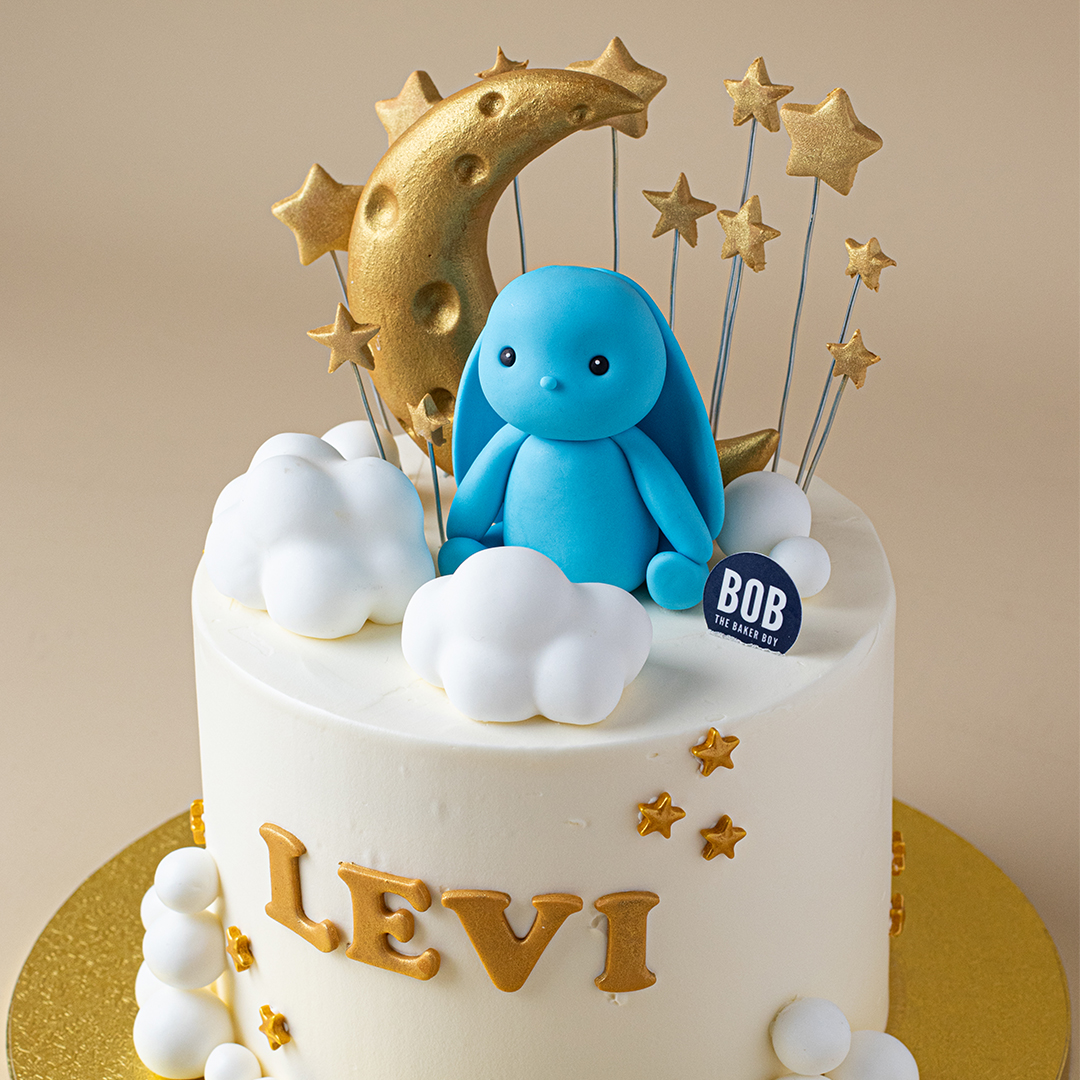 Jellycat on Clouds with Golden Moon and Stars Cake