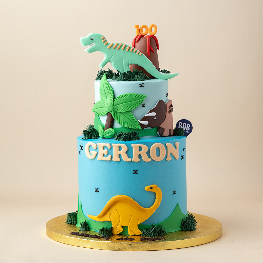 Jungle Forest Dinosaur Cake with Volcano