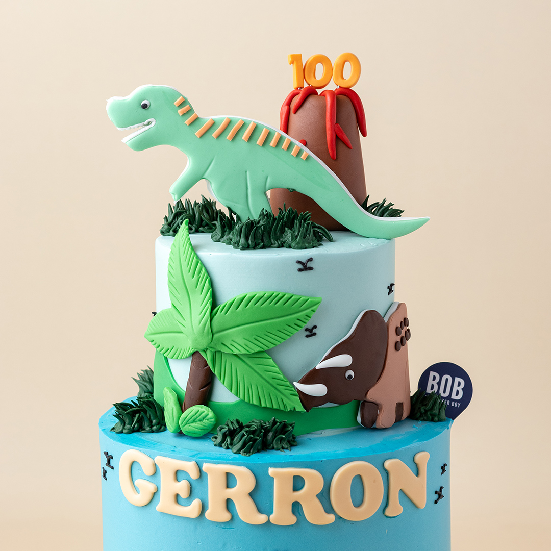 Jungle Forest Dinosaur Cake with Volcano