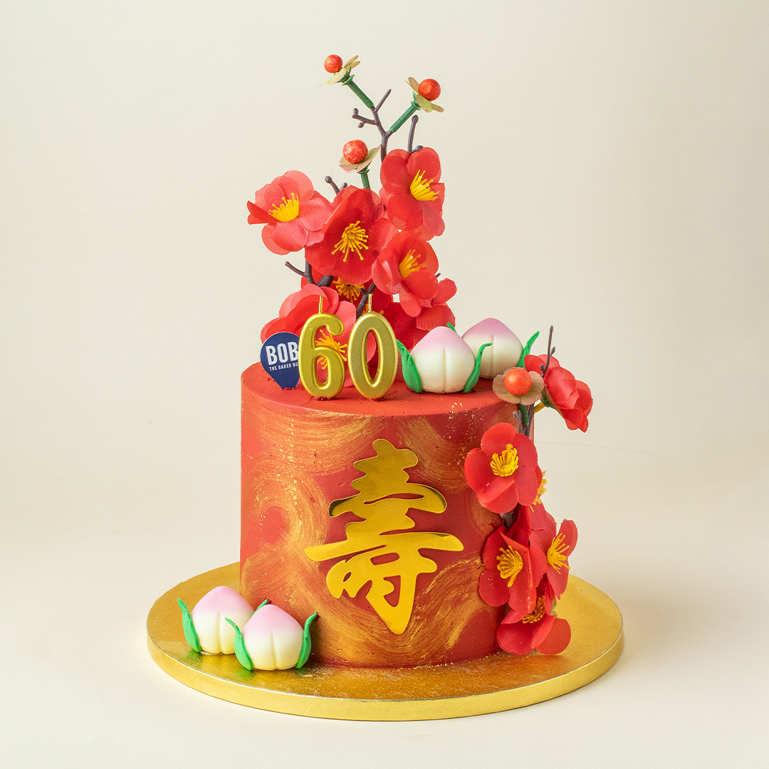 Lavish Red and Gold Longevity Cake