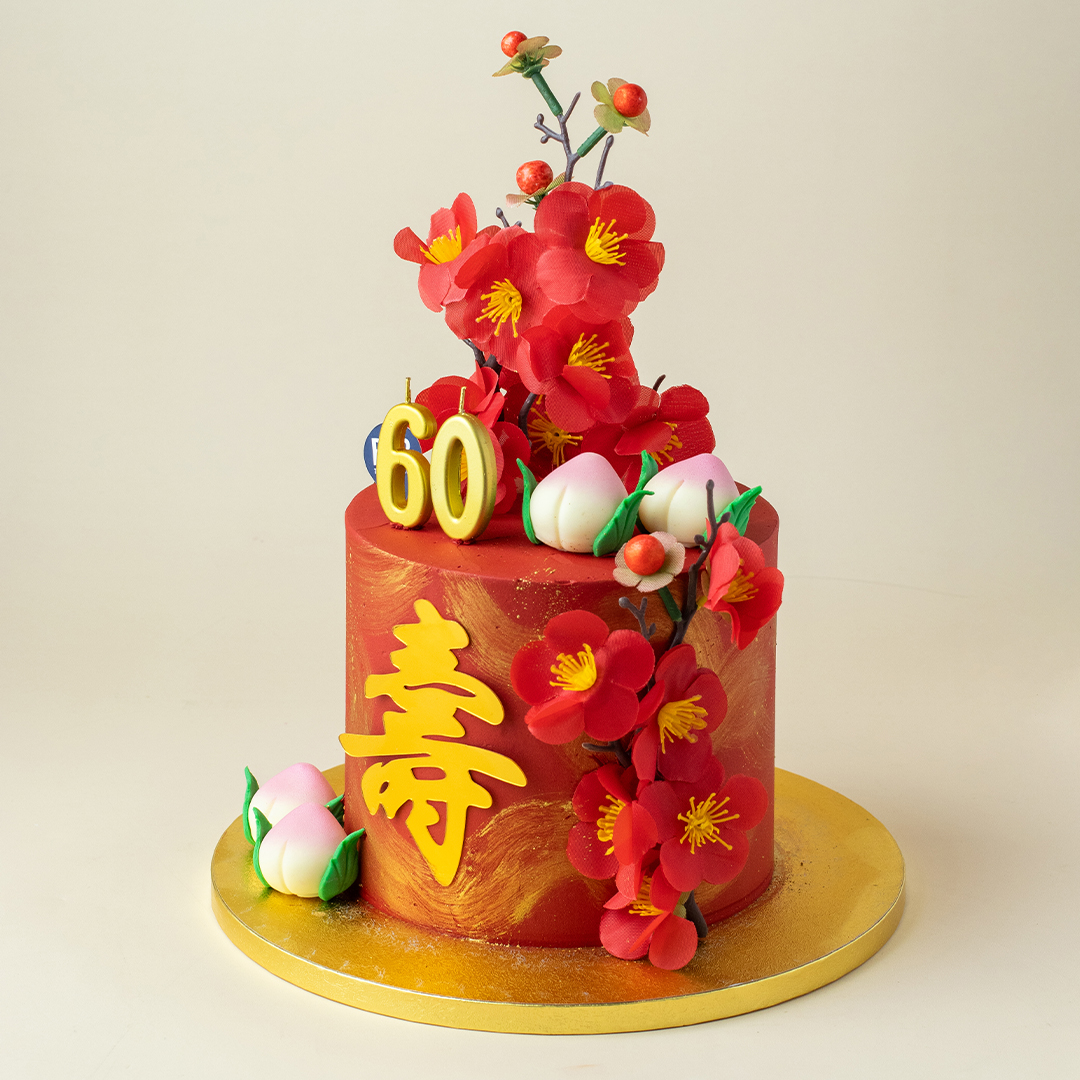 Lavish Red and Gold Longevity Cake