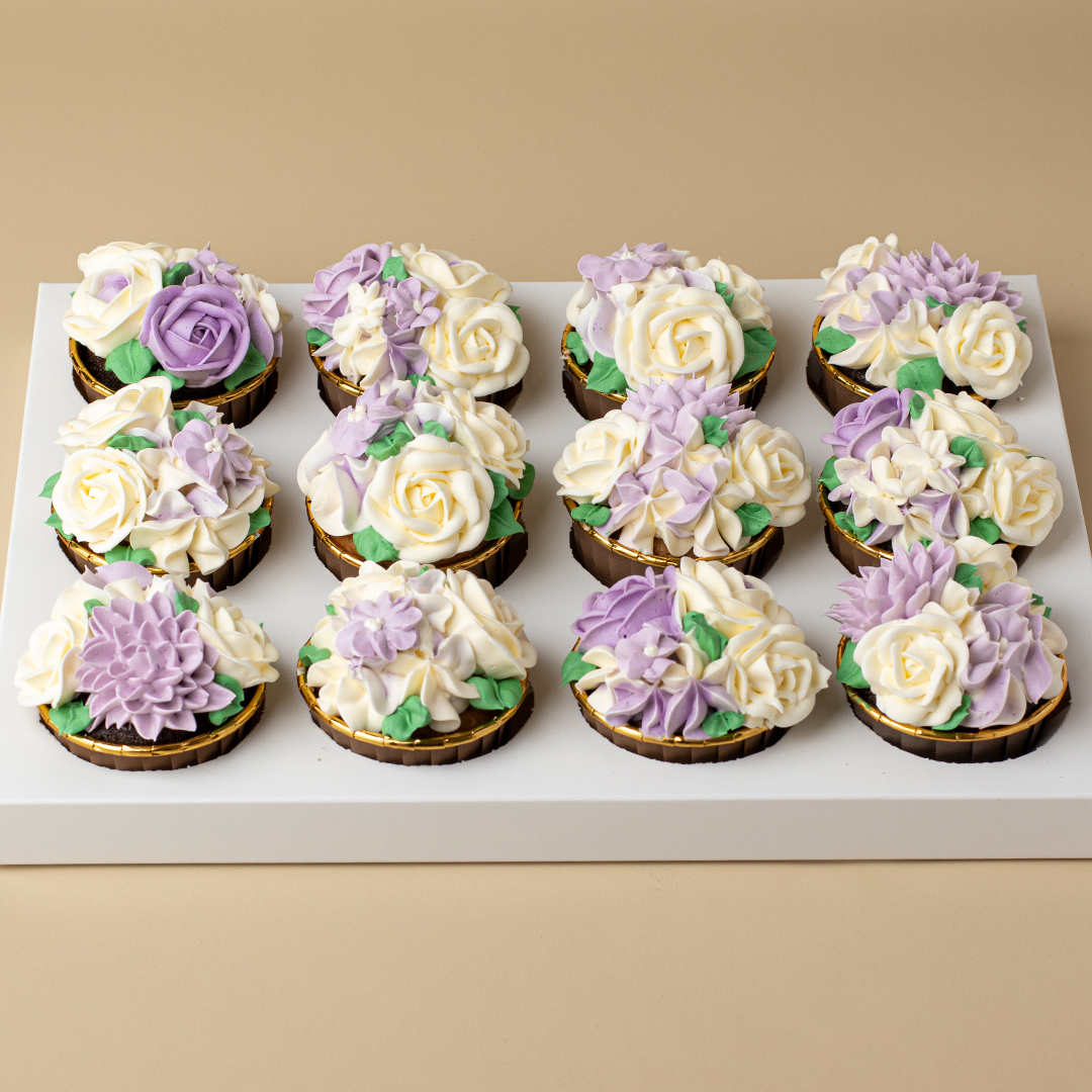 Lilac and Cream Buttercream Floral Cupcakes (12s)