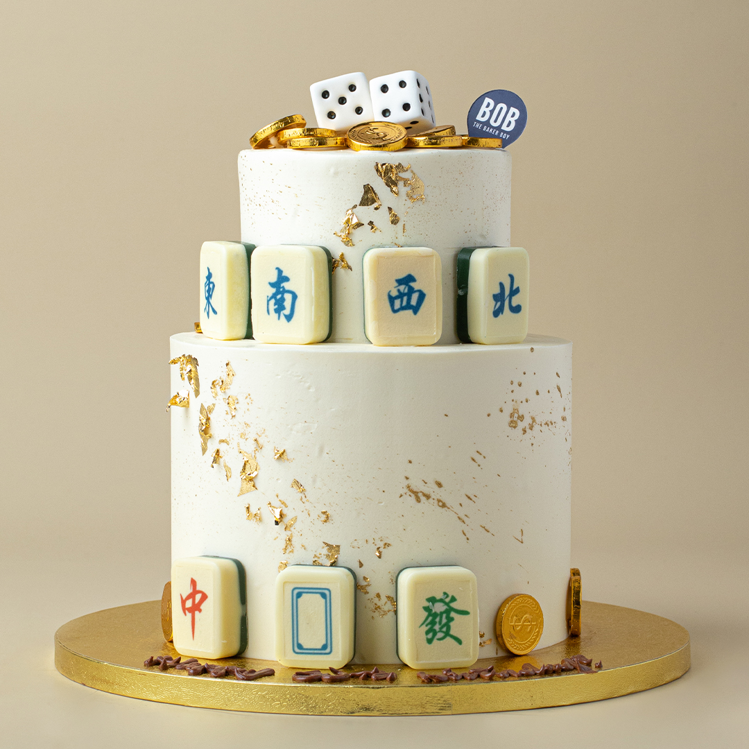 Longevity Mahjong Cake with 7 Mahjong Tiles and Dice