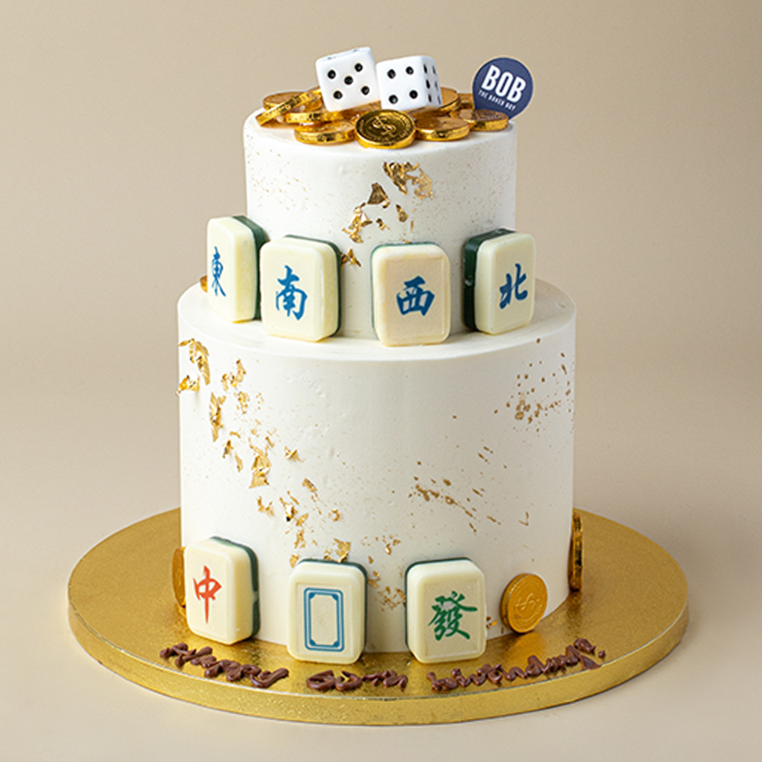 Longevity Mahjong Cake with 7 Mahjong Tiles and Dice