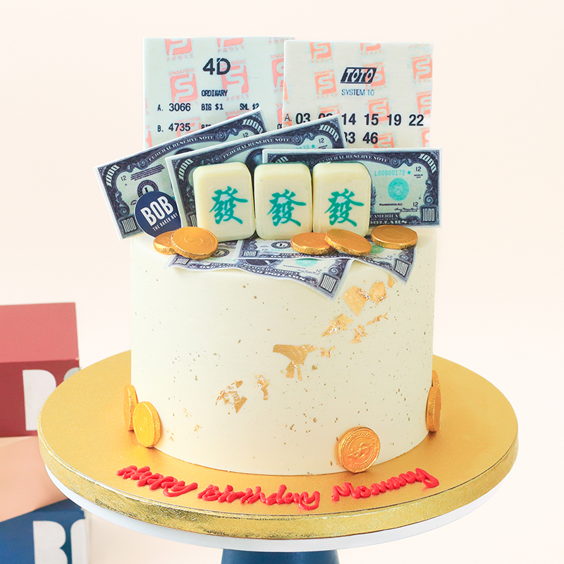 Lottery Ticket Longevity Cake with Mahjong Tiles