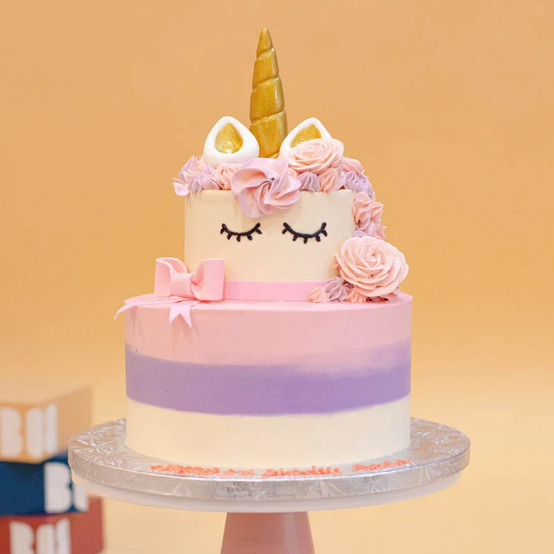 Magical Unicorn Cake With Pink Ribbon
