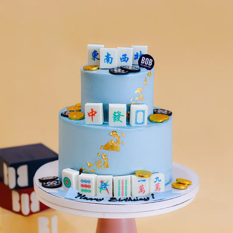 Mahjong Longevity Cake with Coins, Chips and Tiles
