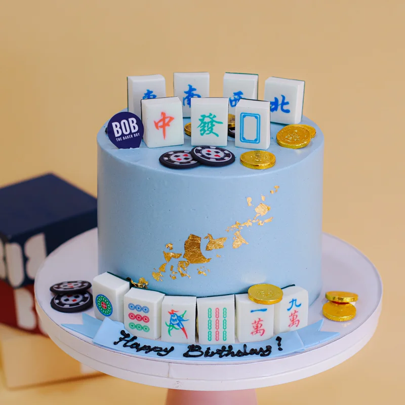 Mahjong Longevity Cake with Coins, Chips and Tiles
