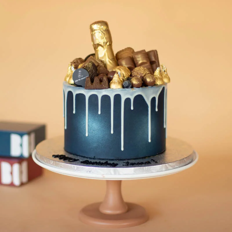 Midnight Blue Champagne Bottle Cake