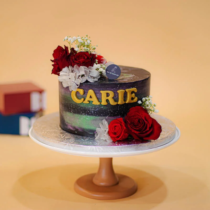 Northern Lights Galaxy Floral Cake