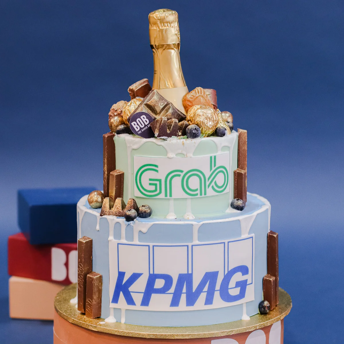 Pastel Champagne Company Anniversary Cake with Company Logo
