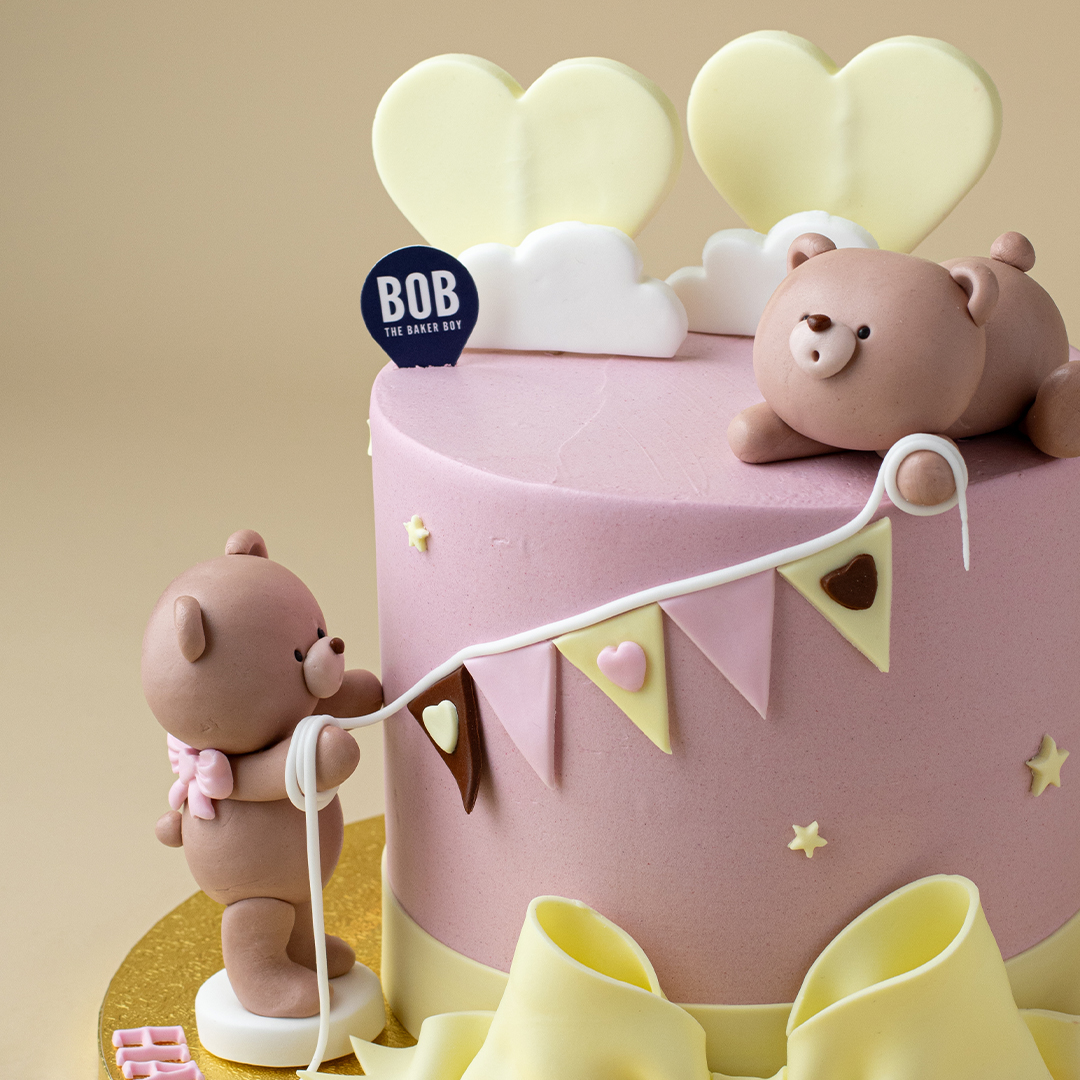 Pastel Pink Bears with Bow and Hearts Cake