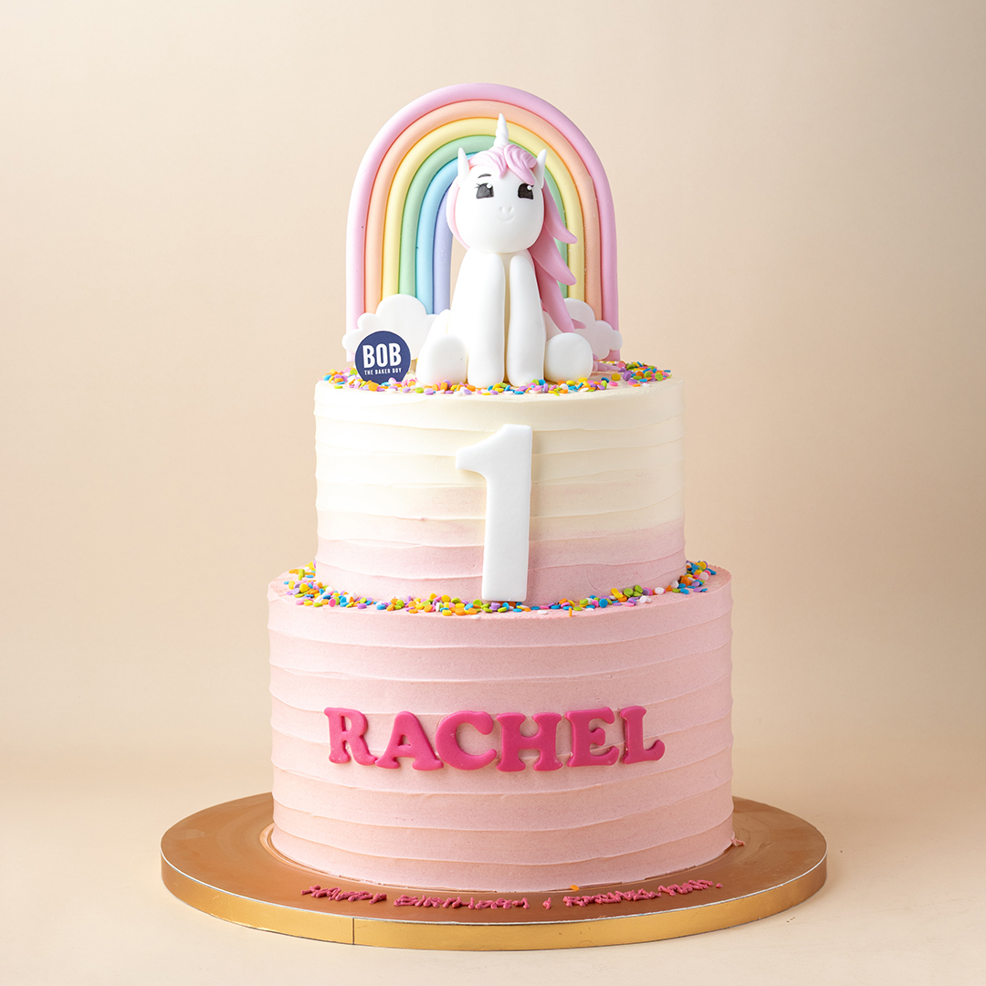 Pastel Pink Ombre Baby Unicorn Cake with Rainbow